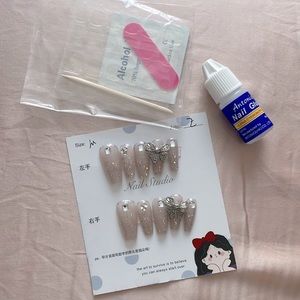 Artist customized handmade press on nails fake nails pink  crystal wedding